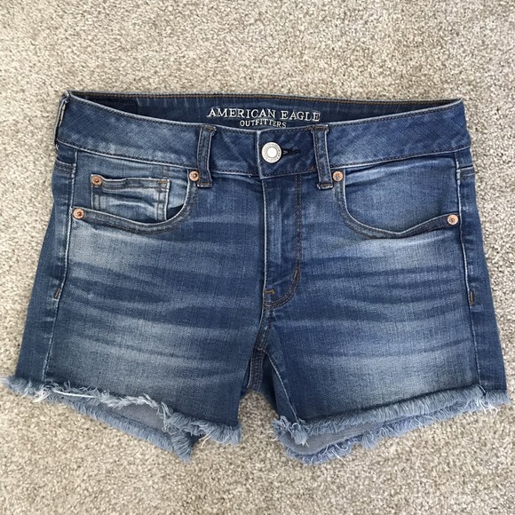 American Eagle Outfitters Pants - American Eagle Midi Jean Shorts Womens 6 Raw Hem Cutoff Blue Denim Super Stretch